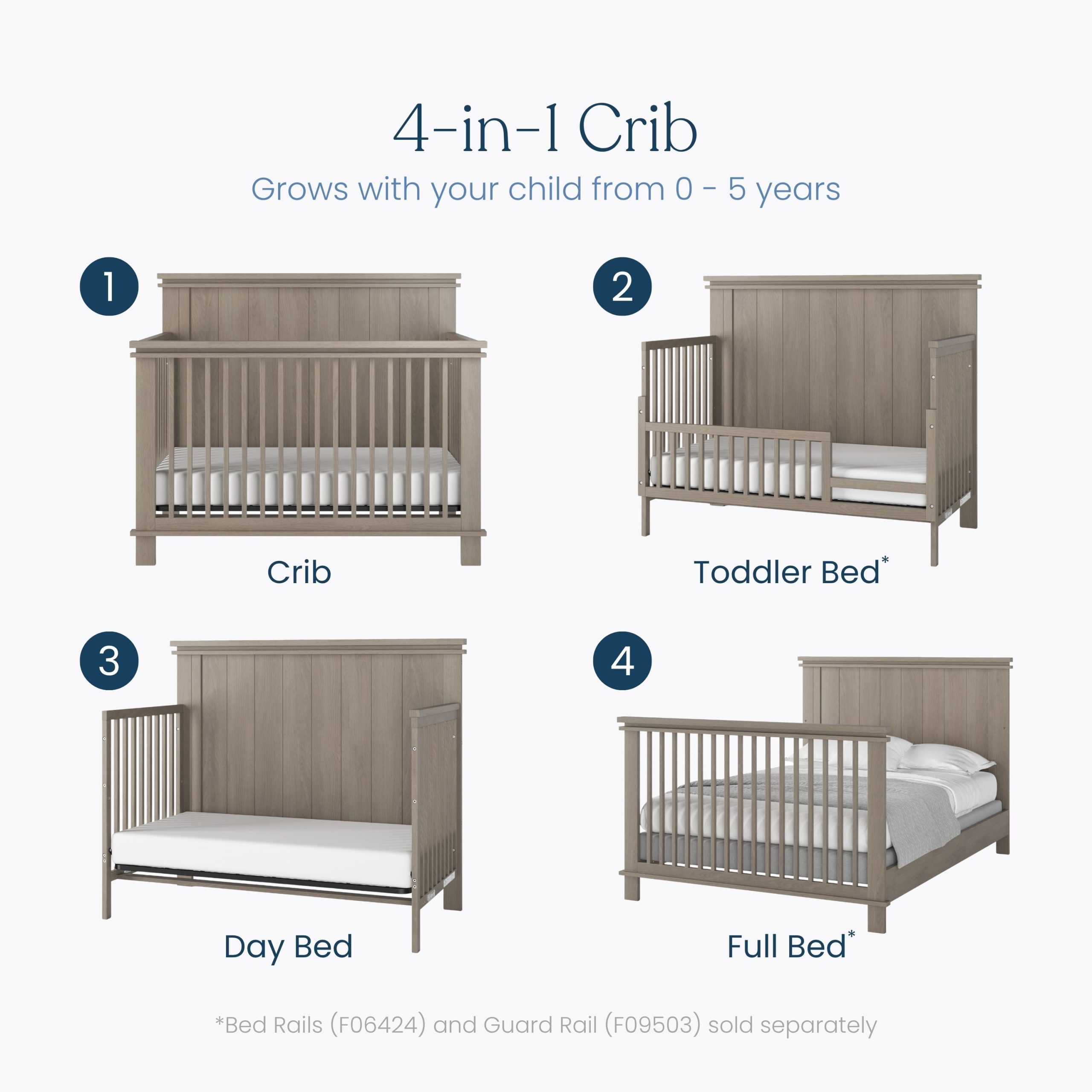 Denman 4-in-1 Convertible Crib. Crescent Gray - Image 3