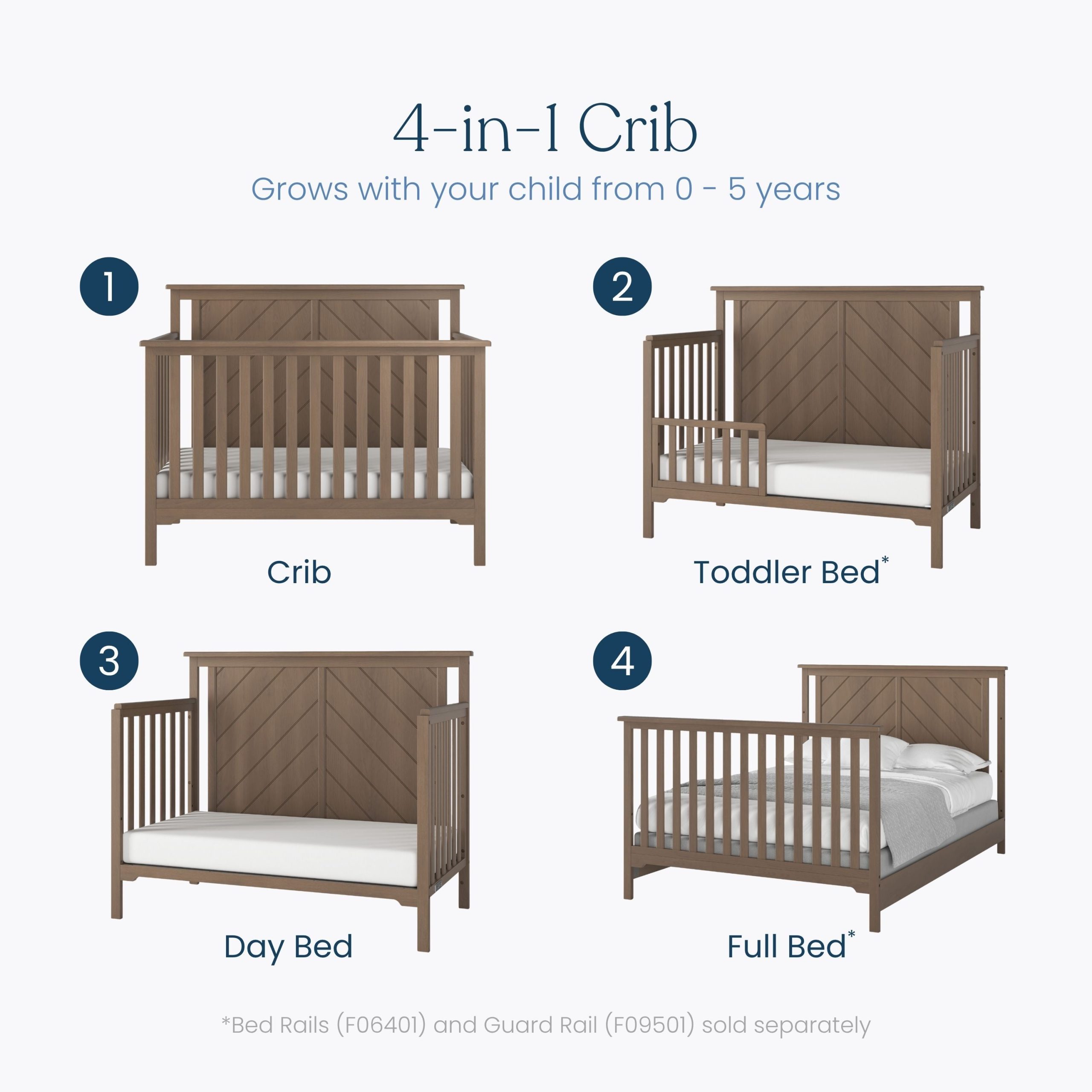 Hampton Flat Top 4-in-1 Convertible Crib. Dusty Heather - Image 3