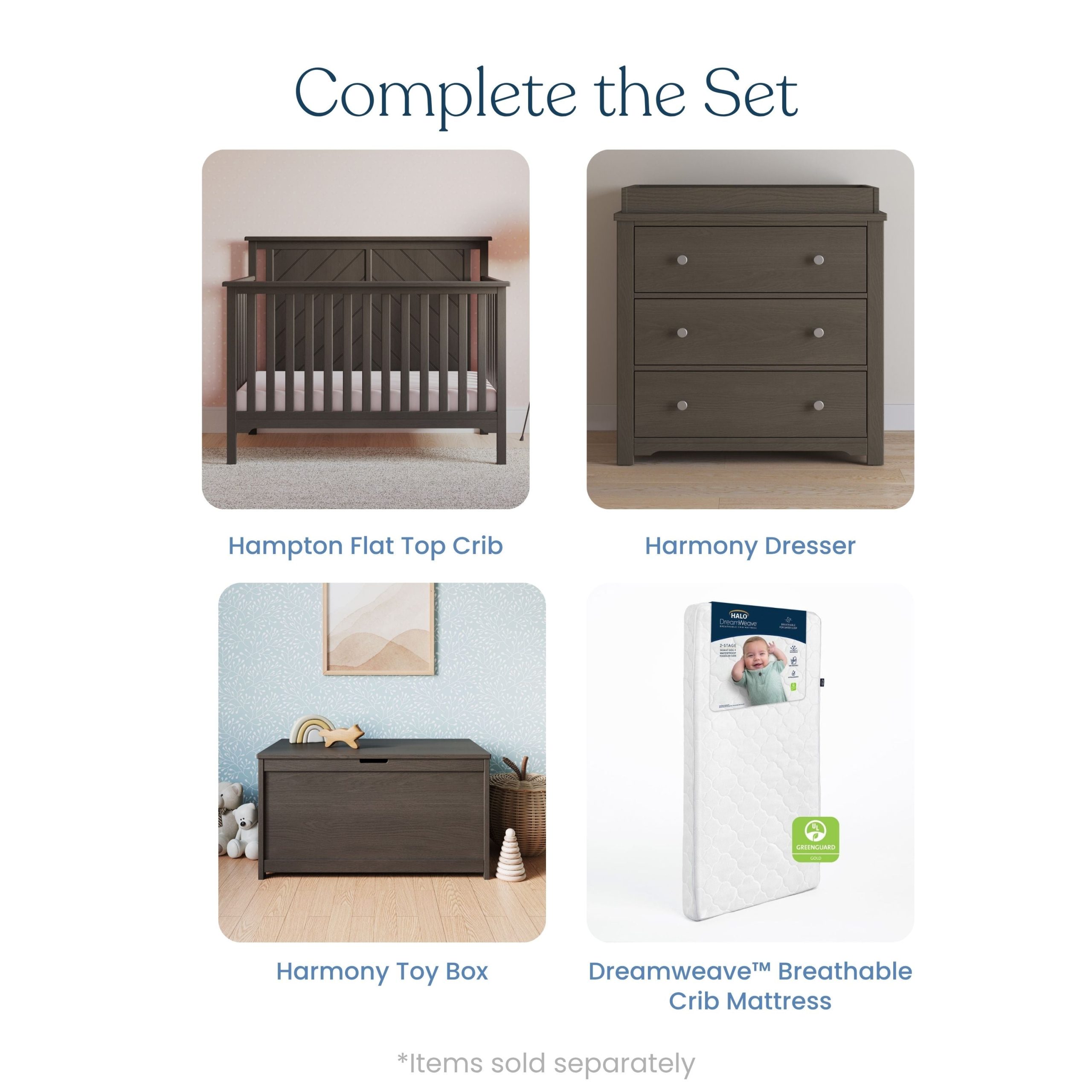 Hampton Flat Top 4-in-1 Convertible Crib. Dapper Gray - Image 6