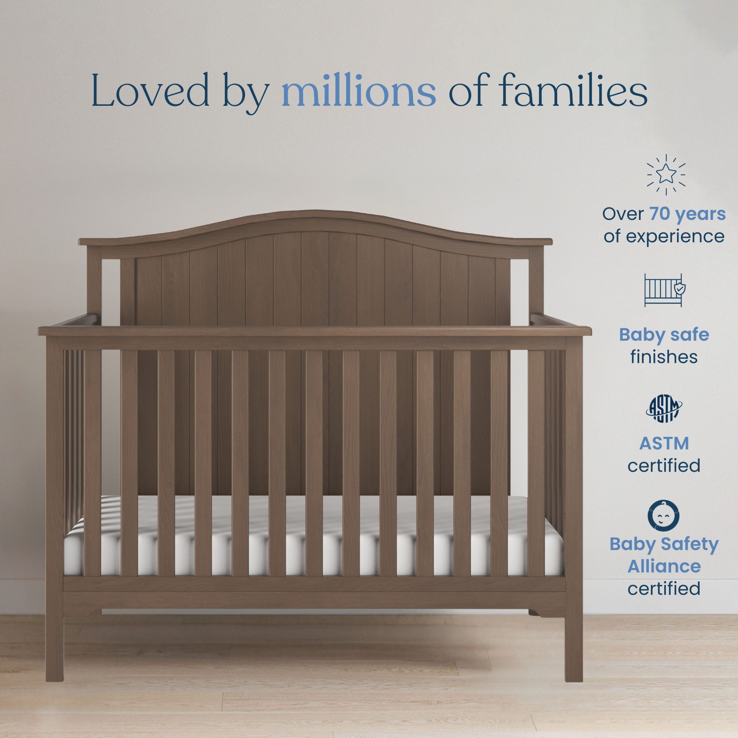 Hampton Arch Top 4-in-1 Convertible Crib. Dusty Heather - Image 6