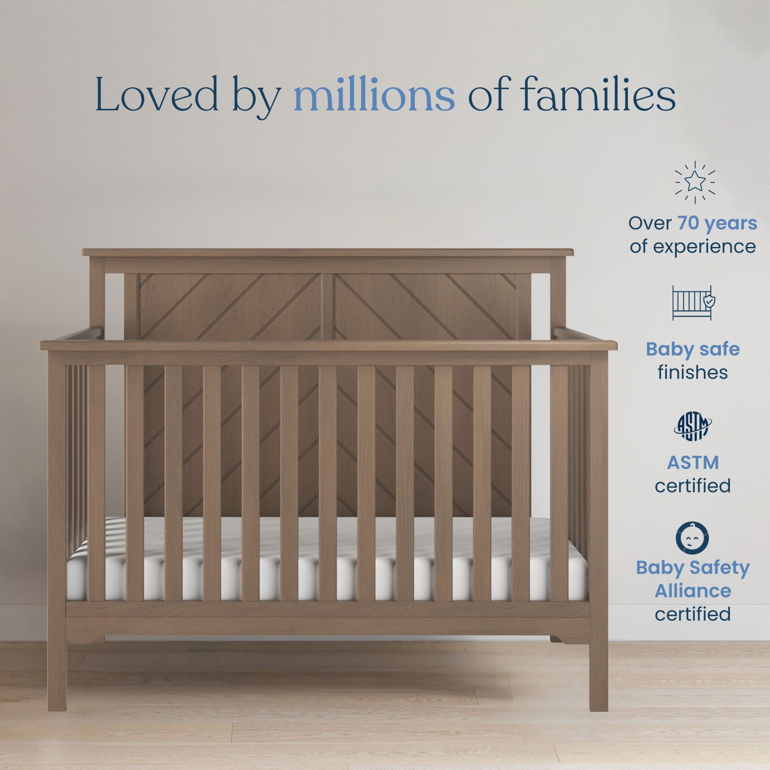 Hampton Flat Top 4-in-1 Convertible Crib. Dusty Heather - Image 7