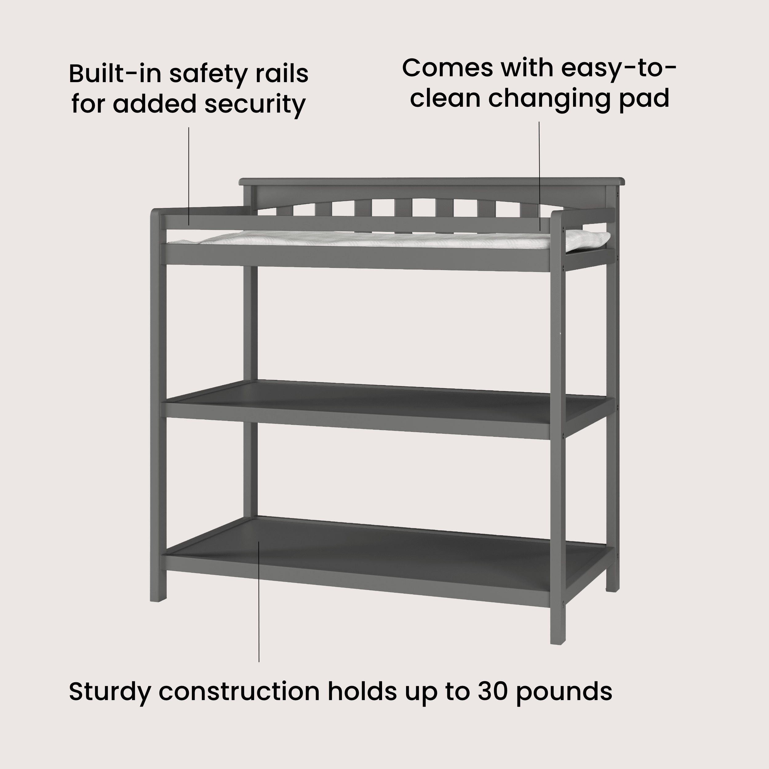 Flat Top Baby Changing Table. Cool Gray - Image 9