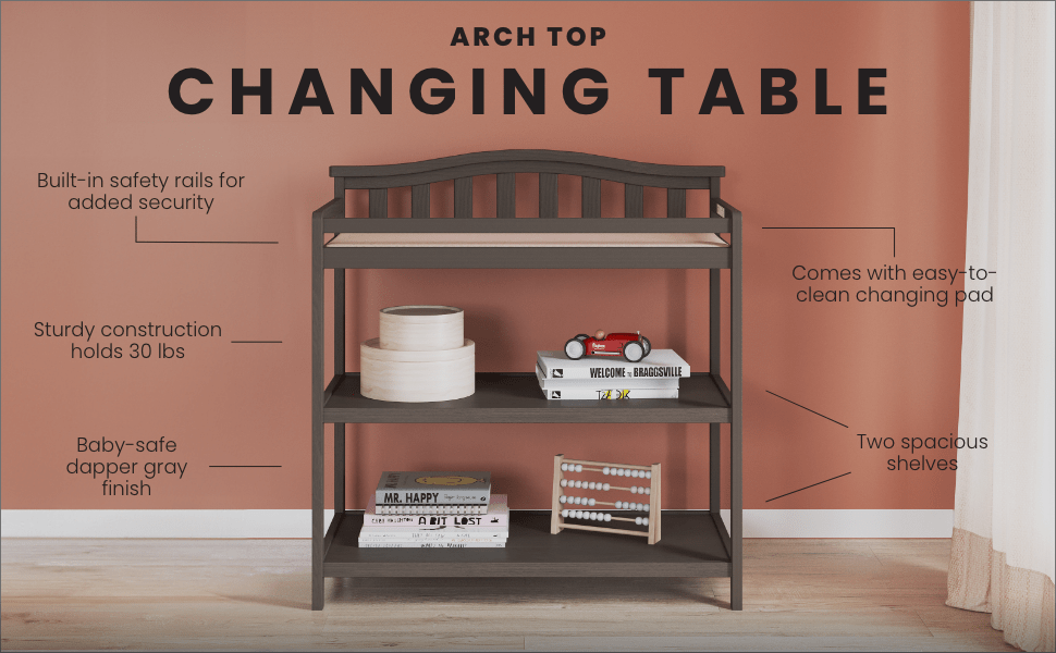 Arch Top Baby Changing Table. Dapper Gray - Image 7