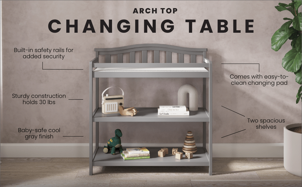 Arch Top Baby Changing Table. Cool Gray - Image 14