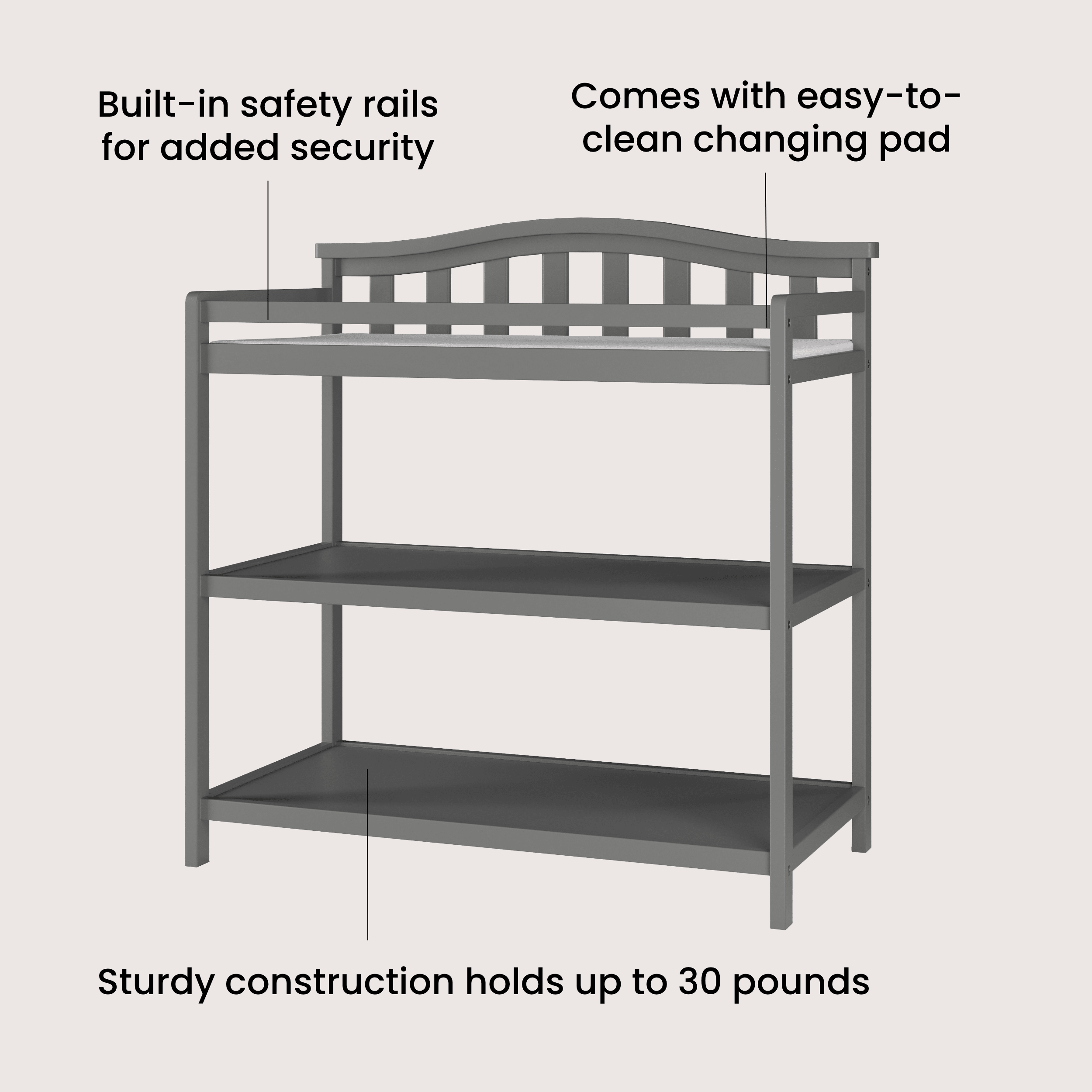 Arch Top Baby Changing Table. Cool Gray - Image 3