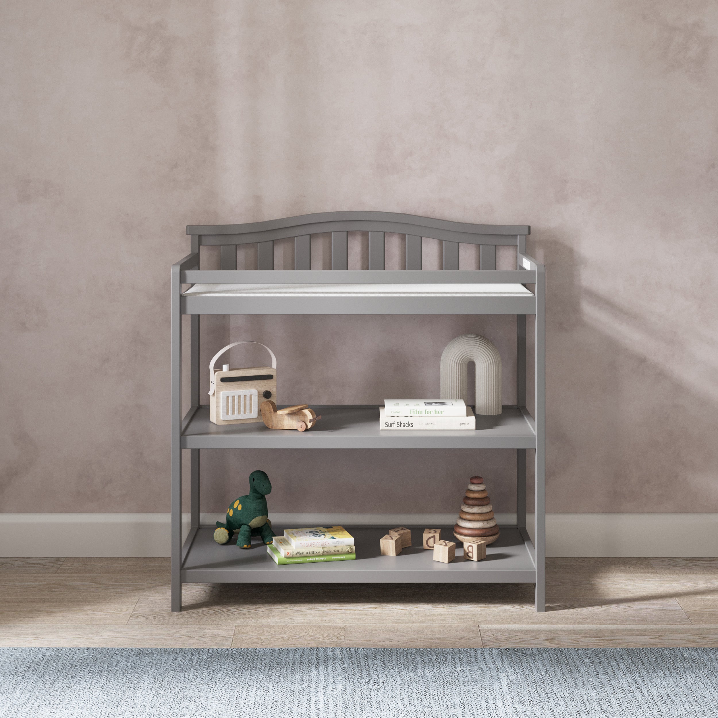 Arch Top Baby Changing Table. Cool Gray