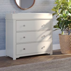 Harmony 3-Drawer Dresser with Changing Table Topper. Brushed Cotton
