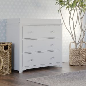 Harmony 3-Drawer Dresser with Changing Table Topper. Matte White