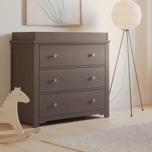 Harmony 3-Drawer Dresser with Changing Table Topper. Dapper Gray