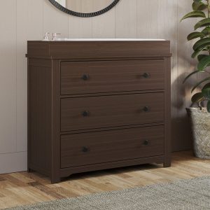 Harmony 3-Drawer Dresser with Changing Table Topper. Brushed Truffle