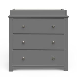 Harmony 3-Drawer Dresser with Changing Table Topper. Cool Gray