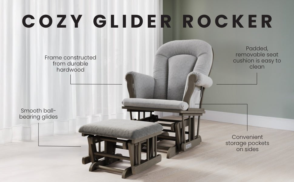 Cozy Glider and Ottoman. Dapper Gray - Image 5