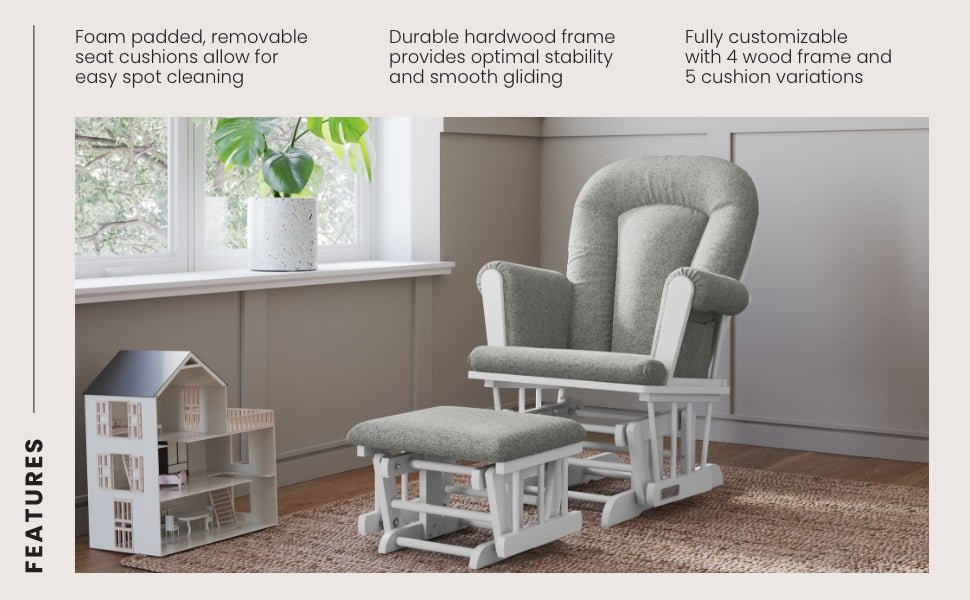 Tranquil Nursery Glider and Ottoman. Matte White - Image 7