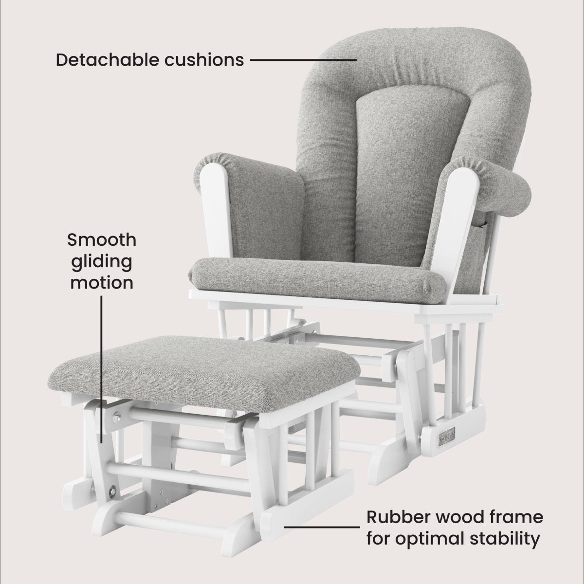 Tranquil Nursery Glider and Ottoman. Matte White - Image 4