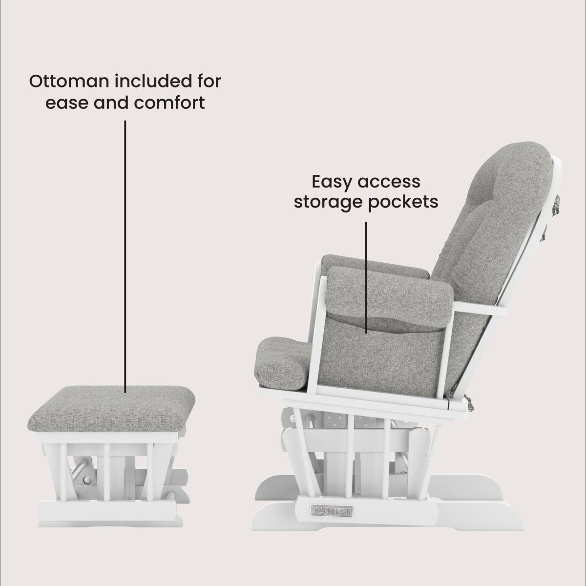 Tranquil Nursery Glider and Ottoman. Matte White - Image 5