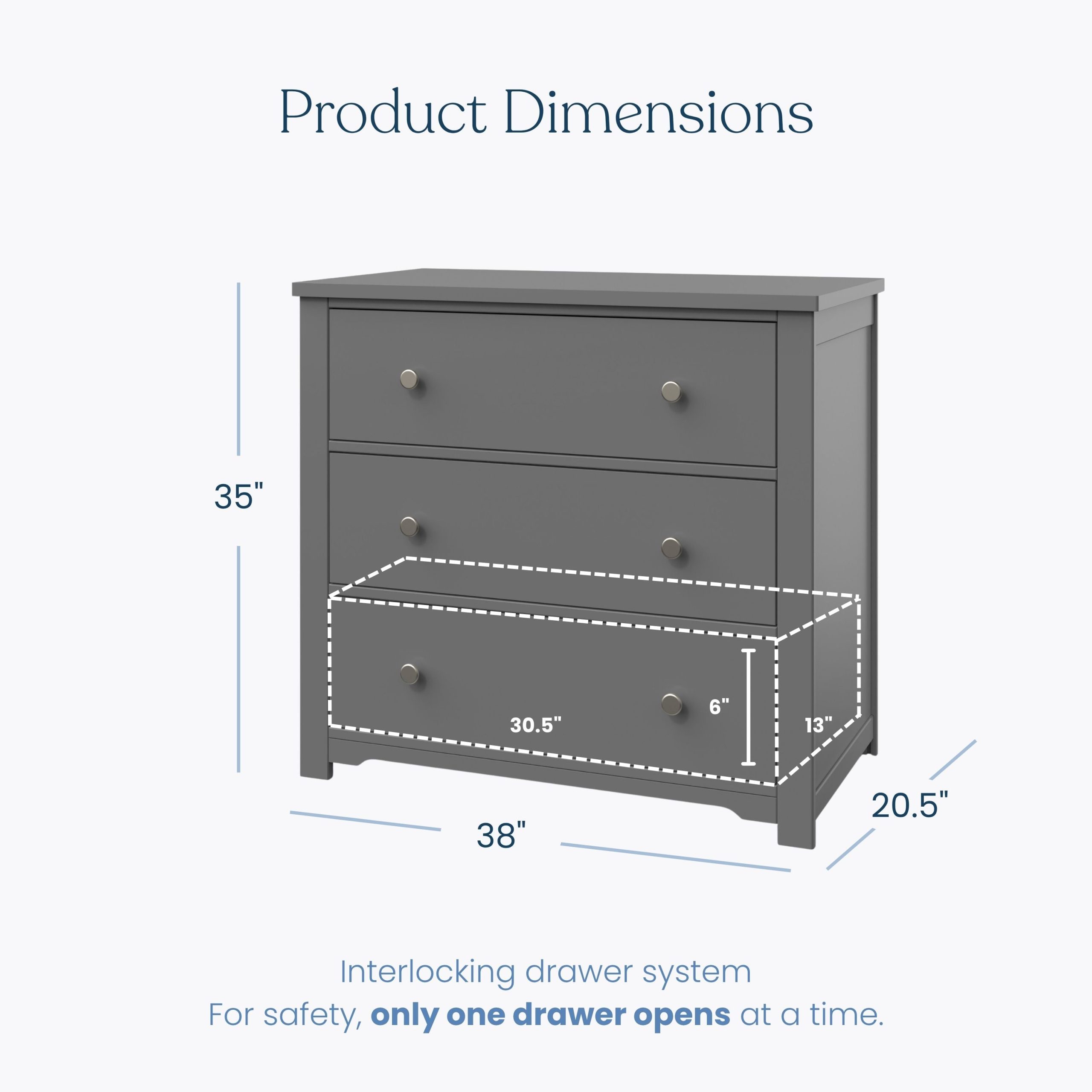 Harmony 3-Drawer Dresser with Changing Table Topper. Cool Gray - Image 3