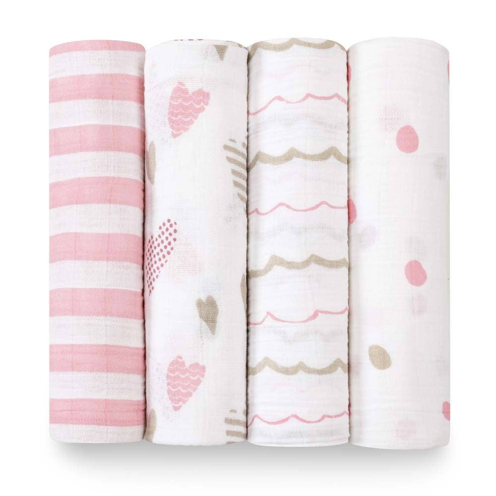 boutique 100% cotton muslin swaddle blanket 4 pack