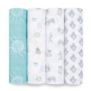 boutique 100% cotton muslin swaddle blanket 4 pack