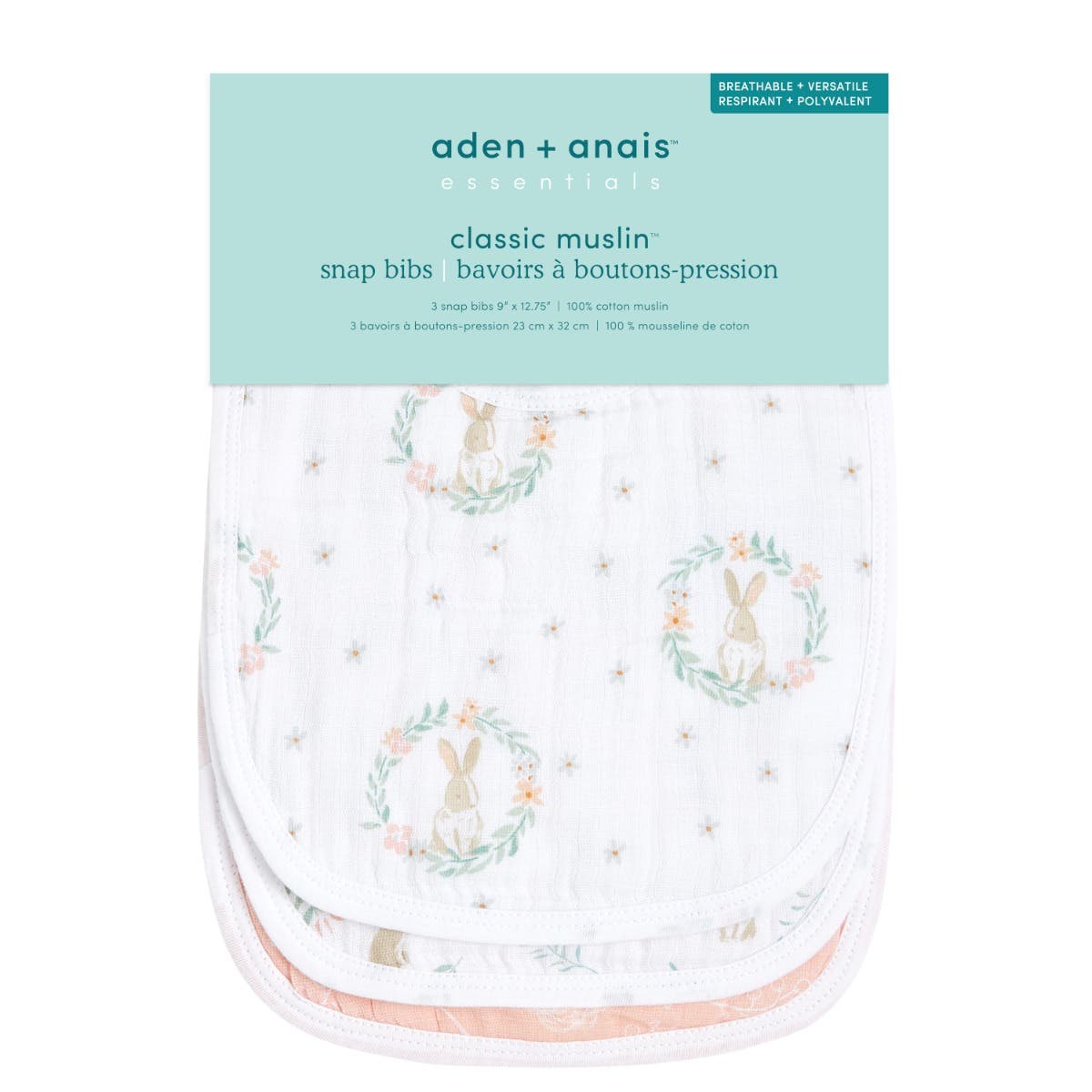 essentials cotton muslin snap bibs 3 pack - Image 2