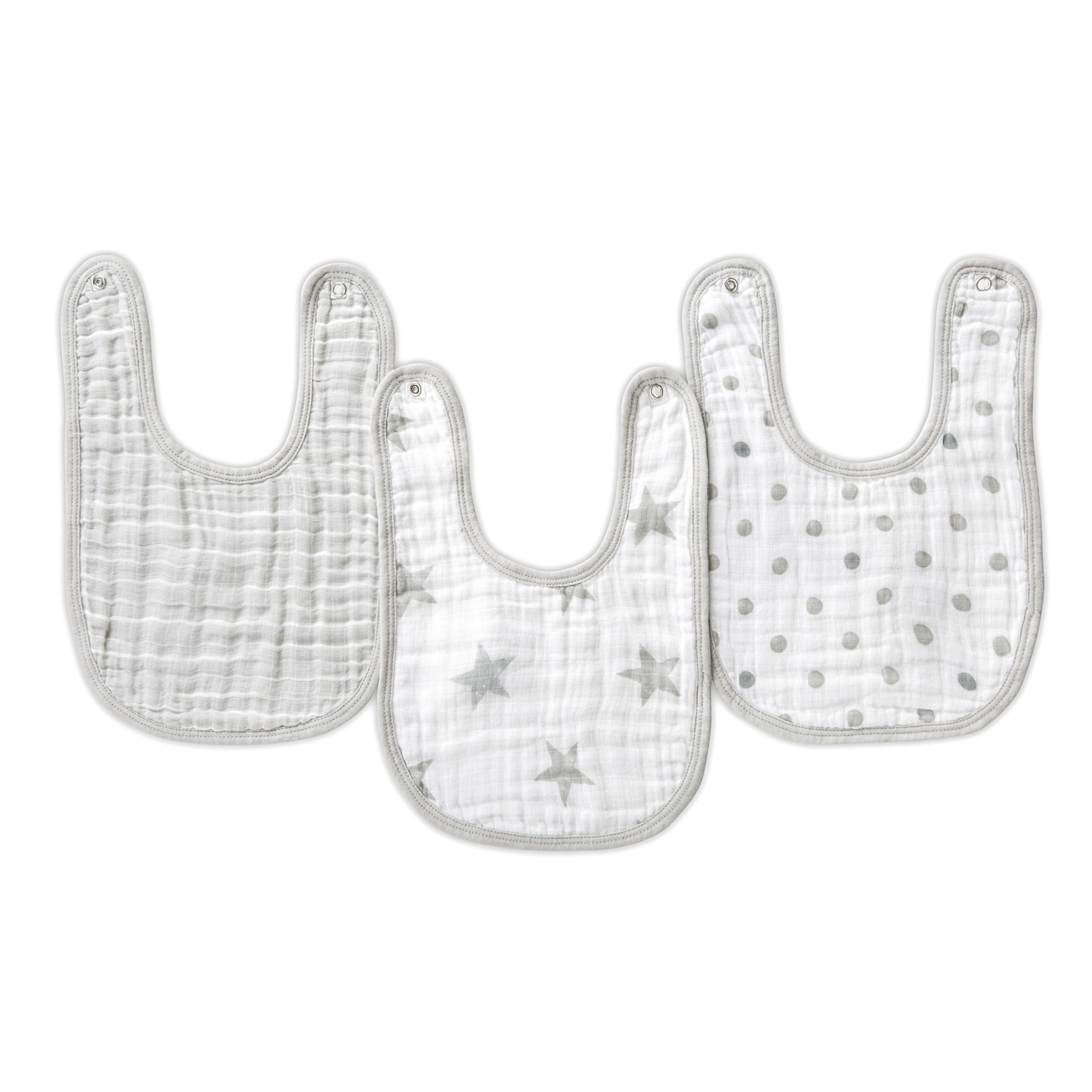 essentials cotton muslin snap bibs 3 pack