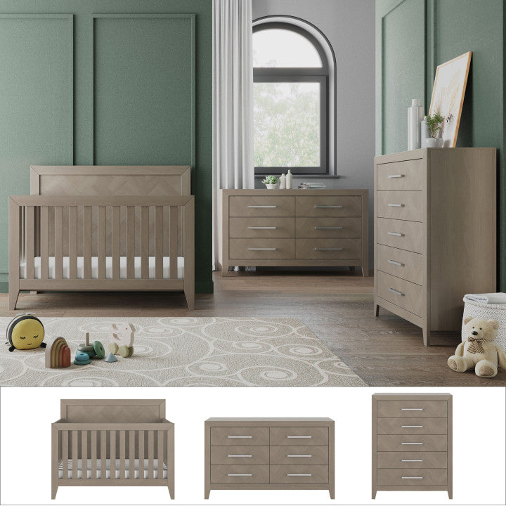 Kieran 3 Piece Nusery Set with Crib. Dresser and Chest